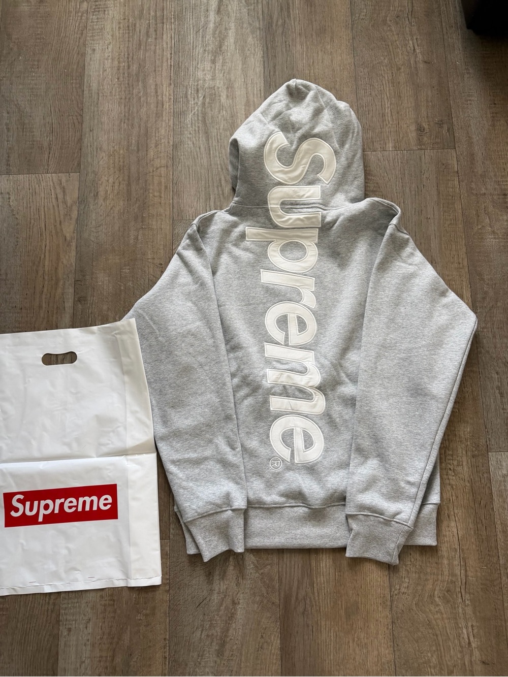 Supreme Light Gray Crewneck with Vertical White Logo - Men's Sweater